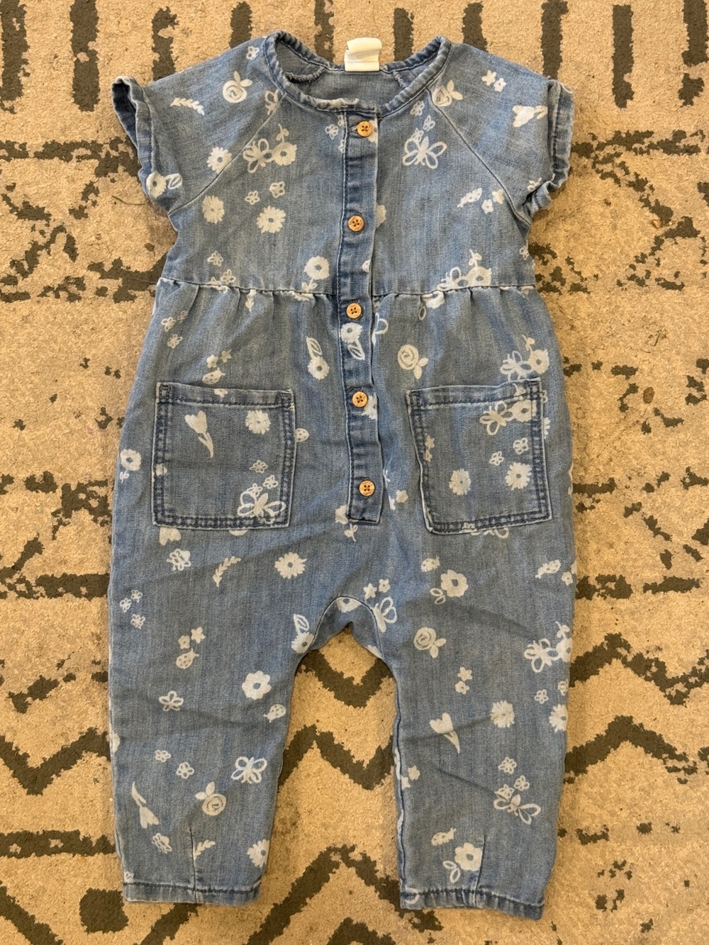 H&M Blue Floral Denim Jumpsuit Romper